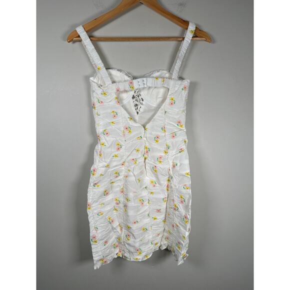 For Love & Lemons CELIA SHIRRED FLORAL EMBROIDERED LACE OPEN-BACK MINI DRESS XS - Picture 6 of 10